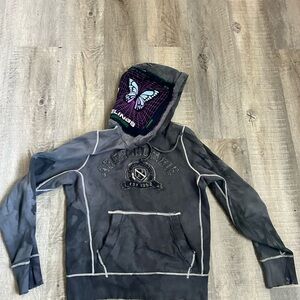Abercrombie Distressed Black Hoodie with Butterfly Lined Hood